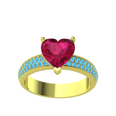 Amar Kalp Yüzük - Rodolit garnet ve akuamarin 18 ayar altın yüzük #1p6u66c