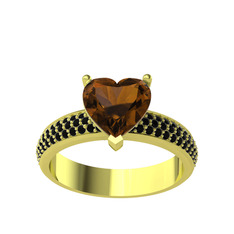 Amar Kalp Yüzük - Dumanlı kuvars ve siyah zirkon 925 ayar altın kaplama gümüş yüzük #1p8u46f