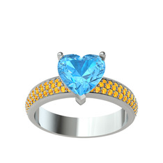 Amar Kalp Yüzük - Akuamarin ve sitrin 8 ayar beyaz altın yüzük #1rcyrf