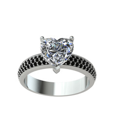 Amar Kalp Yüzük - Swarovski ve siyah zirkon 14 ayar beyaz altın yüzük #1ri59jy