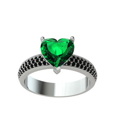 Yeşil kuvars ve siyah zirkon 14 ayar beyaz altın yüzük