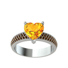 Sitrin ve dumanlı kuvars 14 ayar beyaz altın yüzük