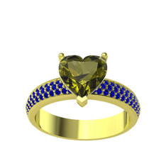 Peridot ve lab safir 14 ayar altın yüzük