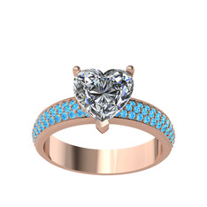 Amar Kalp Yüzük - Swarovski ve akuamarin 925 ayar rose altın kaplama gümüş yüzük #1tu8o5i