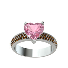 Pembe kuvars ve dumanlı kuvars 14 ayar beyaz altın yüzük