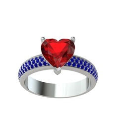 Amar Kalp Yüzük - Garnet ve lab safir 14 ayar beyaz altın yüzük #1vrek73