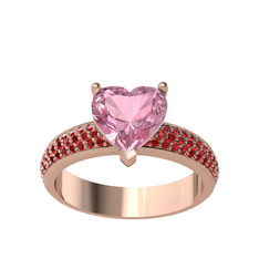 Pembe kuvars ve garnet 14 ayar rose altın yüzük