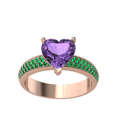 Amar Kalp Yüzük - Ametist ve yeşil kuvars 925 ayar rose altın kaplama gümüş yüzük #1x0b5bz