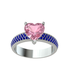 Pembe kuvars ve lab safir 8 ayar beyaz altın yüzük