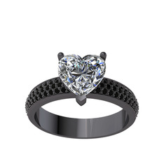 Amar Kalp Yüzük - Swarovski ve siyah zirkon 925 ayar siyah rodyum kaplama gümüş yüzük #1xjspty