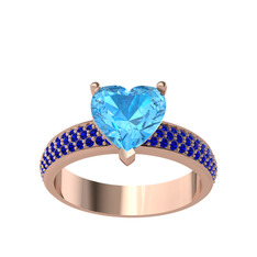 Amar Kalp Yüzük - Akuamarin ve lab safir 18 ayar rose altın yüzük #1xn1bfh