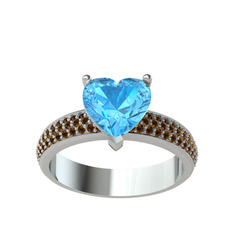 Amar Kalp Yüzük - Akuamarin ve dumanlı kuvars 18 ayar beyaz altın yüzük #1xsjk6c