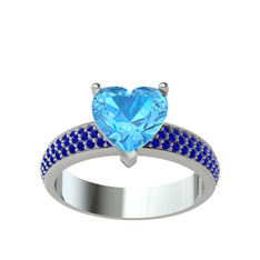 Amar Kalp Yüzük - Akuamarin ve lab safir 14 ayar beyaz altın yüzük #1yctgxw