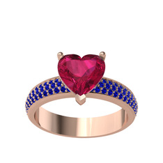 Amar Kalp Yüzük - Rodolit garnet ve lab safir 14 ayar rose altın yüzük #245oka