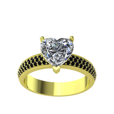 Amar Kalp Yüzük - Swarovski ve siyah zirkon 18 ayar altın yüzük #301l0y