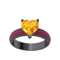 Amar Kalp Yüzük - Sitrin ve rodolit garnet 925 ayar siyah rodyum kaplama gümüş yüzük #33iex2