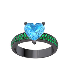 Amar Kalp Yüzük - Akuamarin ve yeşil kuvars 925 ayar siyah rodyum kaplama gümüş yüzük #47u4hw