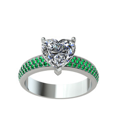 Beyaz zirkon ve yeşil kuvars 8 ayar beyaz altın yüzük