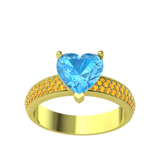 Akuamarin ve sitrin 14 ayar altın yüzük