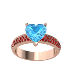 Akuamarin ve garnet 8 ayar rose altın yüzük