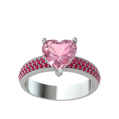 Pembe kuvars ve rodolit garnet 14 ayar beyaz altın yüzük