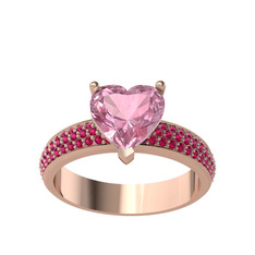 Pembe kuvars ve rodolit garnet 18 ayar rose altın yüzük
