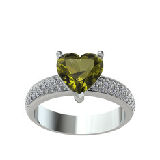 Amar Kalp Yüzük - Peridot ve beyaz zirkon 18 ayar beyaz altın yüzük #5tx6zh