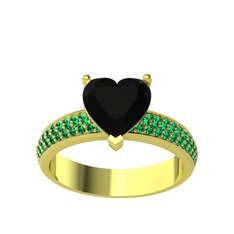 Amar Kalp Yüzük - Siyah zirkon ve yeşil kuvars 14 ayar altın yüzük #6zgusa