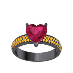 Amar Kalp Yüzük - Rodolit garnet ve sitrin 925 ayar siyah rodyum kaplama gümüş yüzük #7qhroi