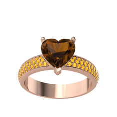 Amar Kalp Yüzük - Dumanlı kuvars ve sitrin 8 ayar rose altın yüzük #7r3svm