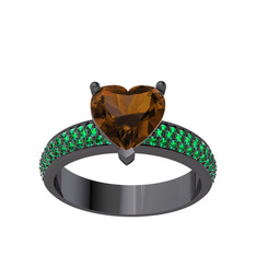 Amar Kalp Yüzük - Dumanlı kuvars ve yeşil kuvars 925 ayar siyah rodyum kaplama gümüş yüzük #8jtf11