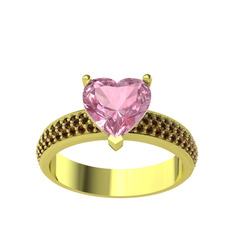 Pembe kuvars ve dumanlı kuvars 8 ayar altın yüzük
