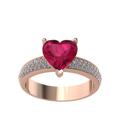 Rodolit garnet ve beyaz zirkon 14 ayar rose altın yüzük