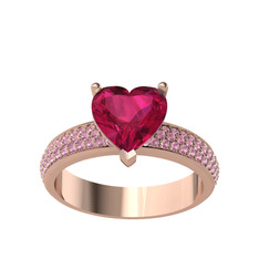 Rodolit garnet ve pembe kuvars 8 ayar rose altın yüzük