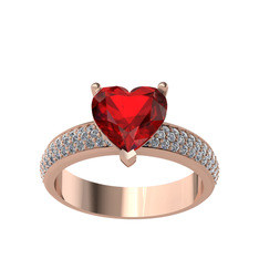 Amar Kalp Yüzük - Garnet ve pırlanta 8 ayar rose altın yüzük (0.7392 karat) #9hw7bp