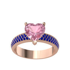 Pembe kuvars ve lab safir 14 ayar rose altın yüzük