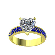 Amar Kalp Yüzük - Swarovski ve lab safir 18 ayar altın yüzük #b59cg0