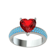 Amar Kalp Yüzük - Garnet ve akuamarin 18 ayar beyaz altın yüzük #b6jxtk