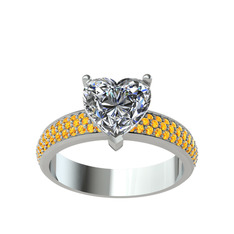 Amar Kalp Yüzük - Swarovski ve sitrin 18 ayar beyaz altın yüzük #ckjnqx