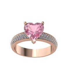 Pembe kuvars ve beyaz zirkon 14 ayar rose altın yüzük