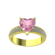 Amar Kalp Yüzük - Pembe kuvars ve pırlanta 925 ayar altın kaplama gümüş yüzük (0.7392 karat) #doaese