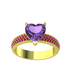 Amar Kalp Yüzük - Ametist ve rodolit garnet 14 ayar altın yüzük #dqeb0