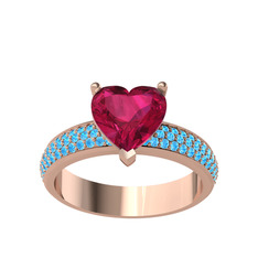 Rodolit garnet ve akuamarin 18 ayar rose altın yüzük