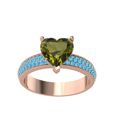 Peridot ve akuamarin 18 ayar rose altın yüzük
