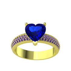 Amar Kalp Yüzük - Lab safir ve ametist 8 ayar altın yüzük #flbvmg