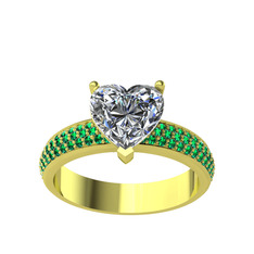 Amar Kalp Yüzük - Swarovski ve yeşil kuvars 8 ayar altın yüzük #gn5jd4