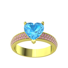 Akuamarin ve pembe kuvars 925 ayar altın kaplama gümüş yüzük