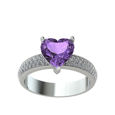 Amar Kalp Yüzük - Ametist ve pırlanta 14 ayar beyaz altın yüzük (0.7392 karat) #h6euv4