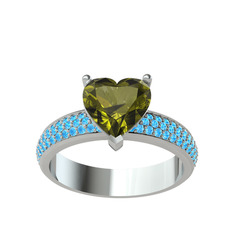 Amar Kalp Yüzük - Peridot ve akuamarin 18 ayar beyaz altın yüzük #i6jk9p