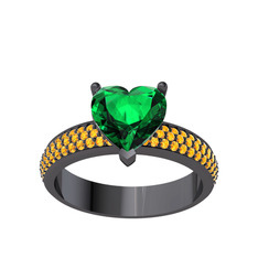 Amar Kalp Yüzük - Yeşil kuvars ve sitrin 925 ayar siyah rodyum kaplama gümüş yüzük #ikaq0j